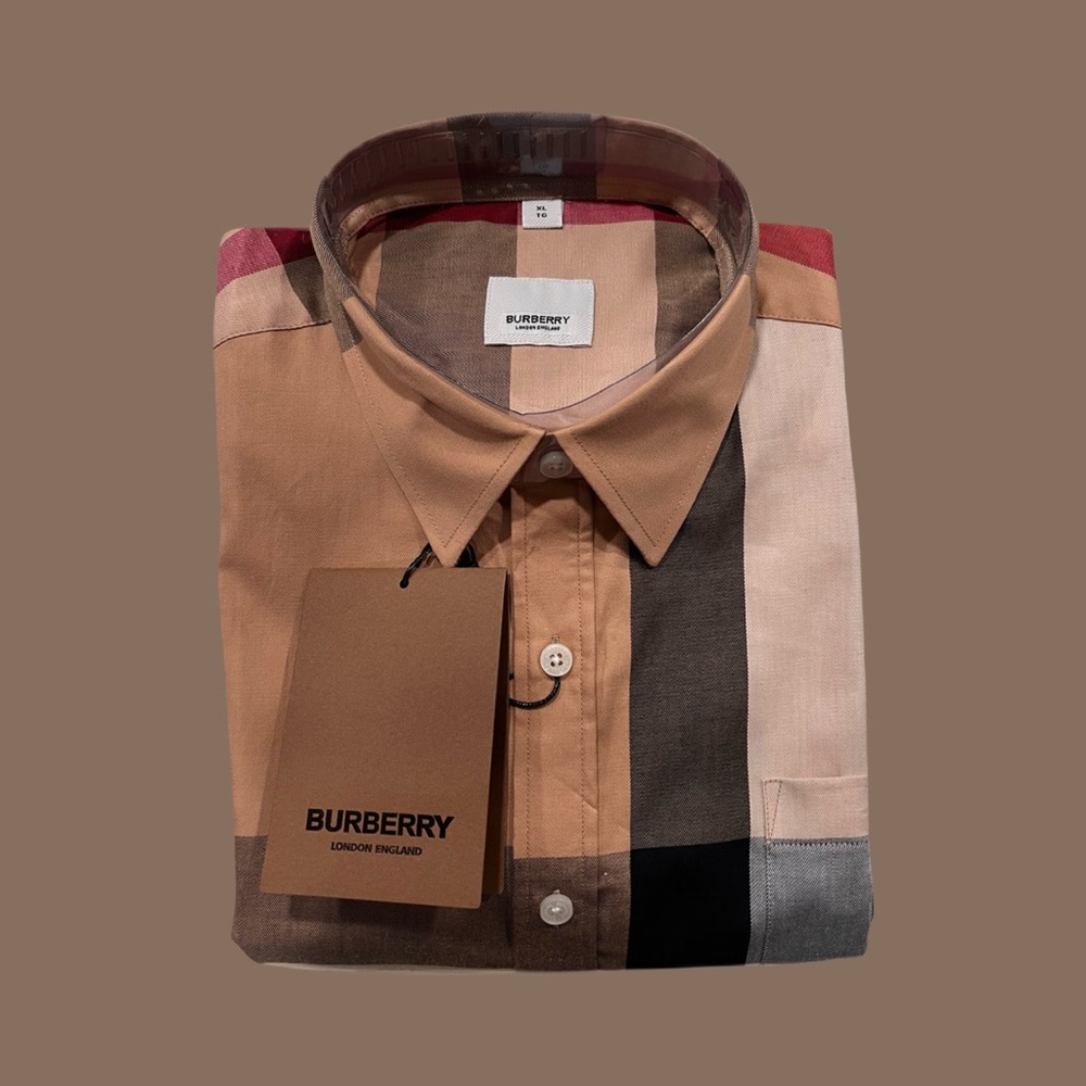 Burberry Mens Check Cotton Dress Shirt
